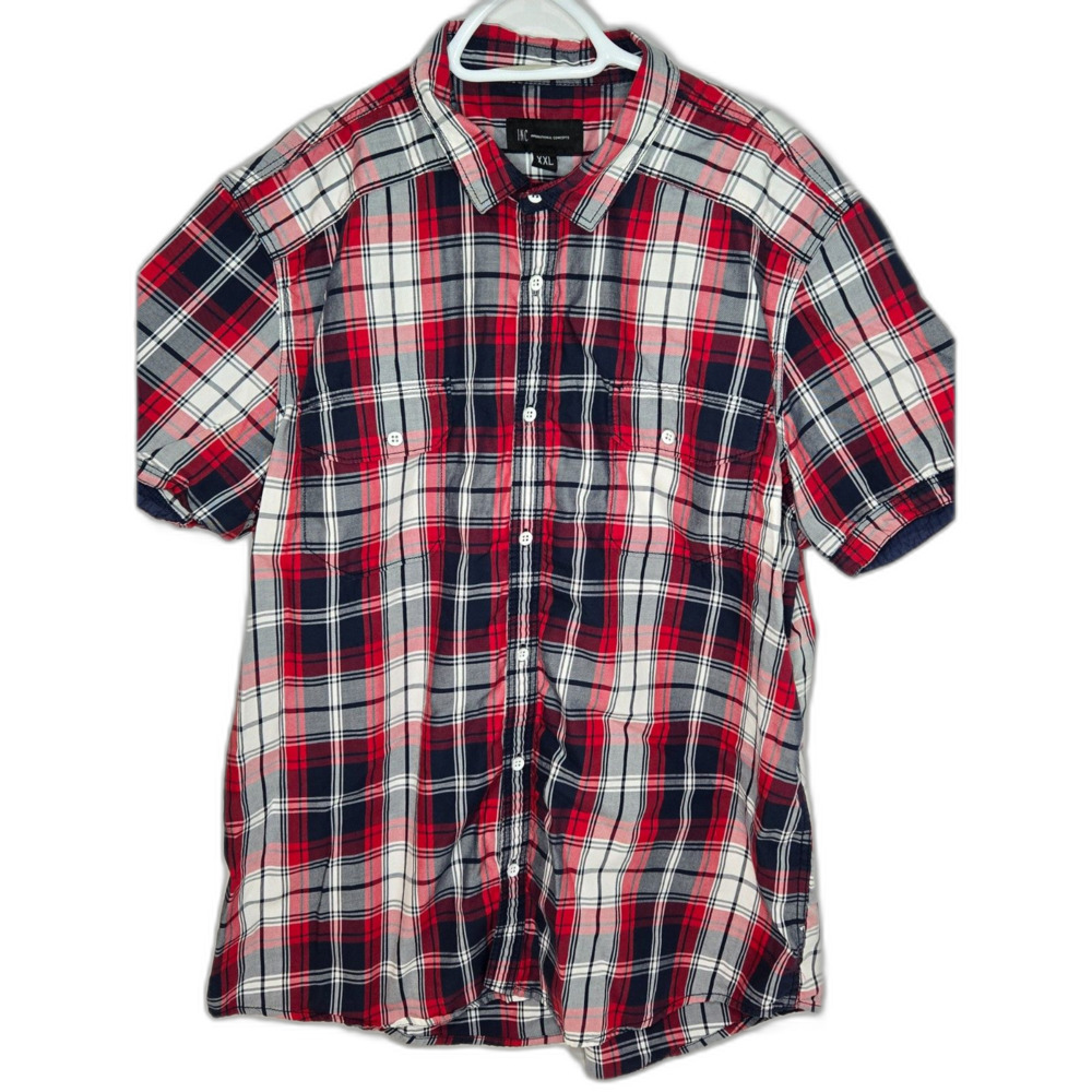 INC International Concepts Plaid Button Down Shirt | Men's XXL | Red Navy White